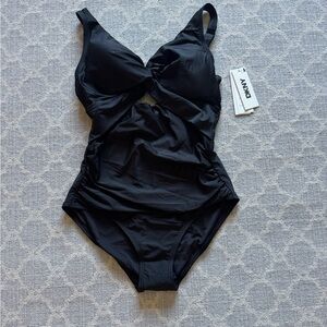 NWT DKNY Key-Hole Twist Black One-Piece Swimsuit